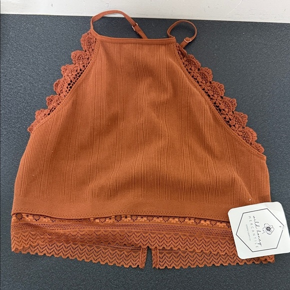 Wild Honey Tops - Wild Honey Orange Lace Trim Top